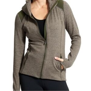 ATHLETA Women's Stronger Fitted High-low Army Green Fleece‎ Lined Zip Up Jacket